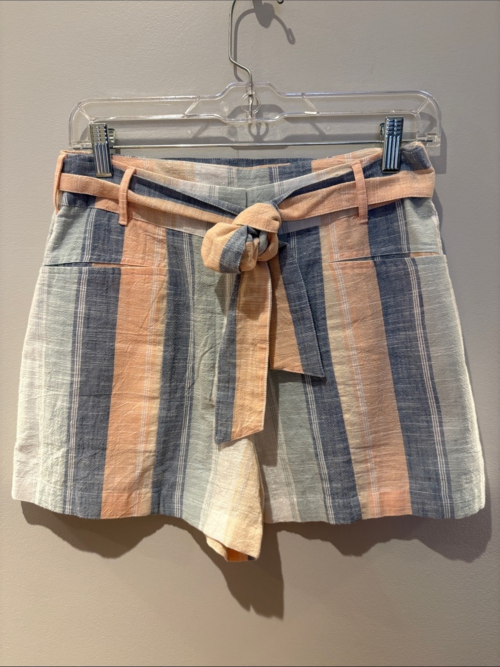 NWOT - Striped 100% Cotton High-Waisted Tie-Belt Shorts - Picture 2 of 7